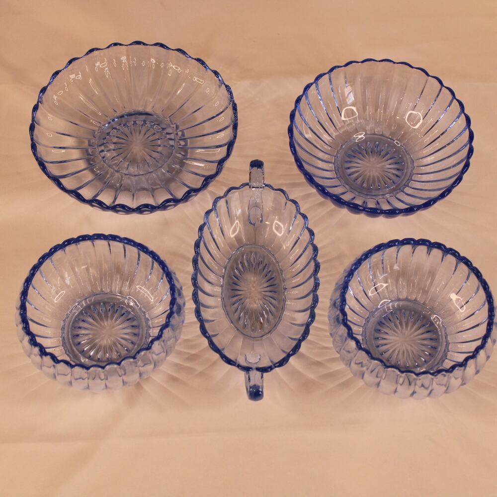 VTG Blue Pillar Flute Imperial Glass/Pickle Dish,Candy Dish, Soup & Cereal Bowls